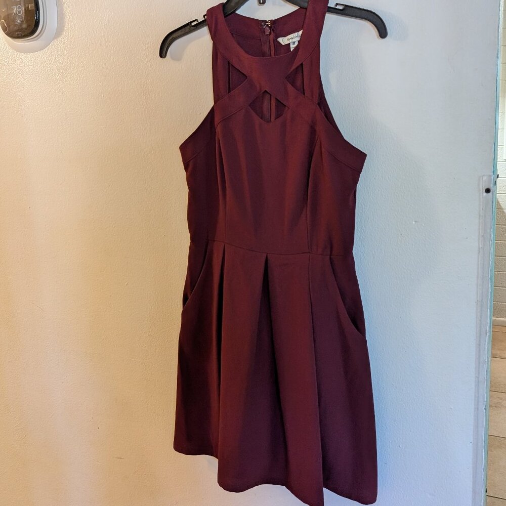 Maroon party dress with pockets